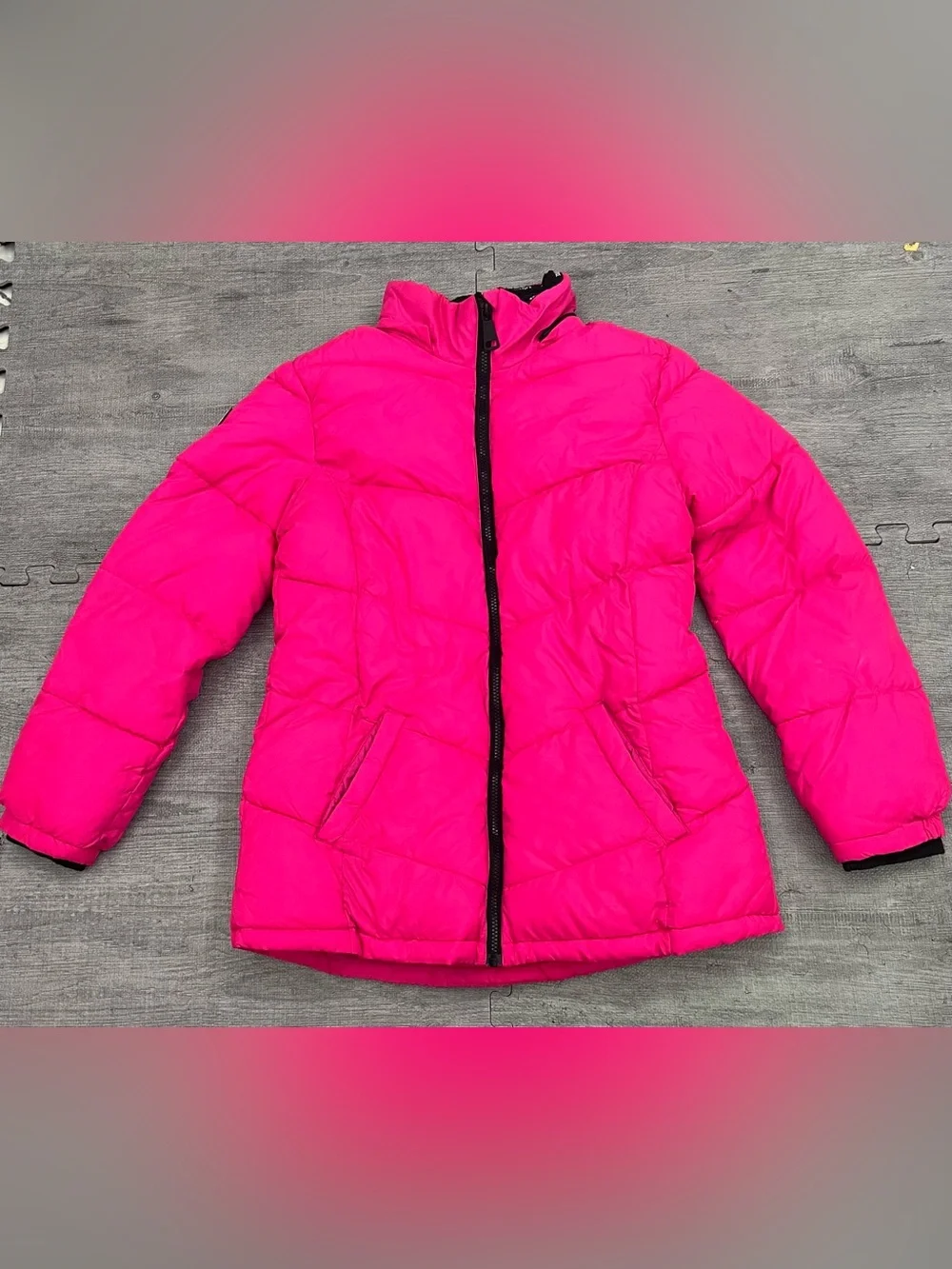 Justice Girls Pink Puffer Jacket Fleece Lined Full Zip XL (16/18)